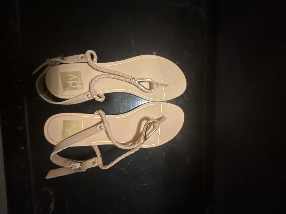 DV by Dolce Vita Nude Braided T-Strap Sandals with Teardrop Detail